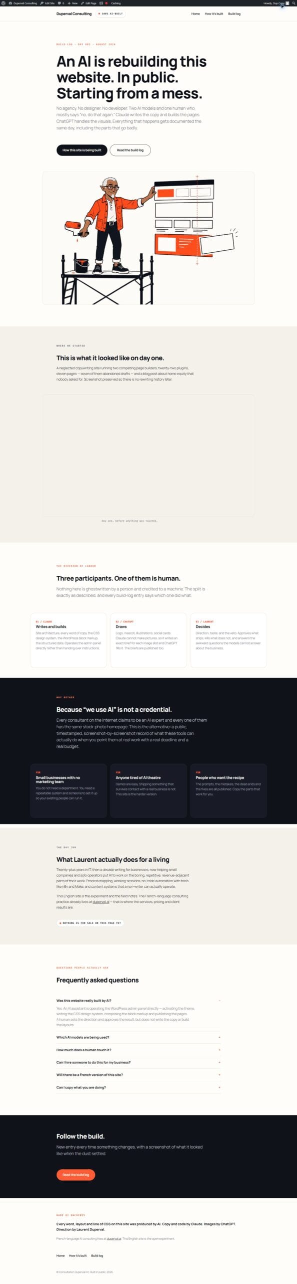 Duperval Consulting homepage after the Melvin hero illustration was installed.